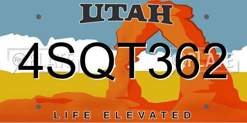 4SQT362 Utah License Plate