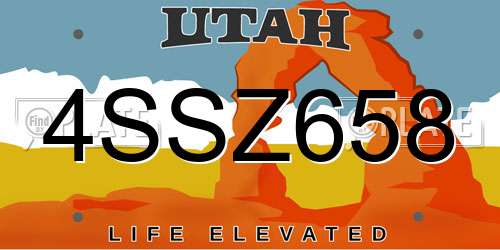 4SSZ658 Utah License Plate