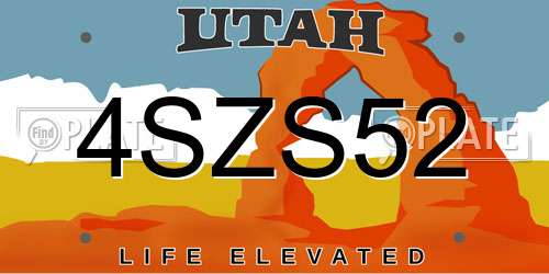 4SZS52 Utah License Plate
