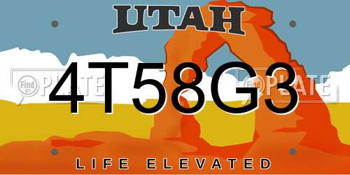 4T58G3 Utah License Plate