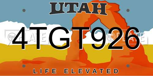 4TGT926 Utah License Plate