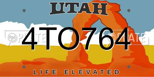 4TO764 Utah License Plate