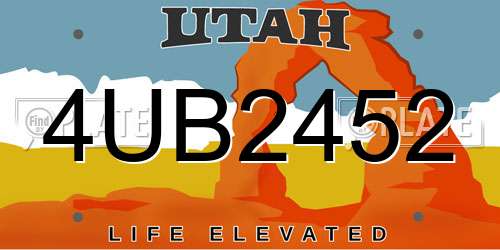 4UB2452 Utah License Plate