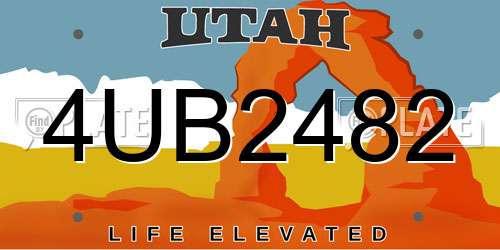 4UB2482 Utah License Plate