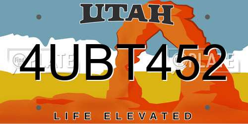 4UBT452 Utah License Plate