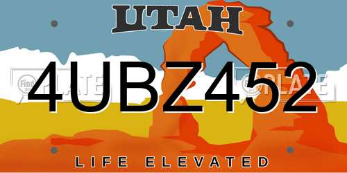 4UBZ452 Utah License Plate