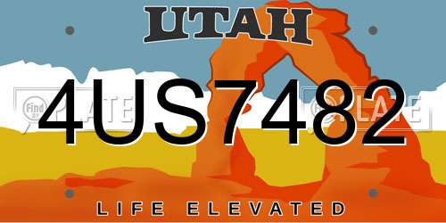 4US7482 Utah License Plate
