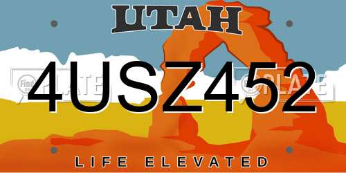 4USZ452 Utah License Plate