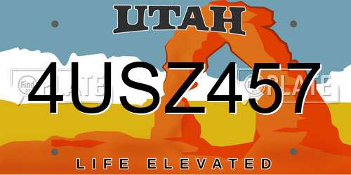 4USZ457 Utah License Plate
