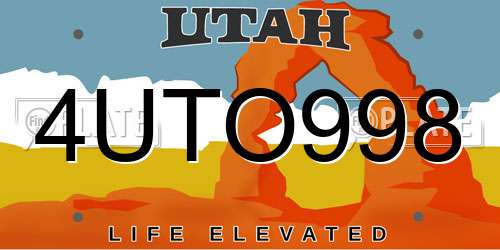 4UTO998 Utah License Plate