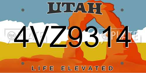 4VZ9314 Utah License Plate