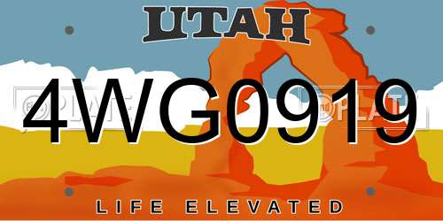 4WG0919 Utah License Plate