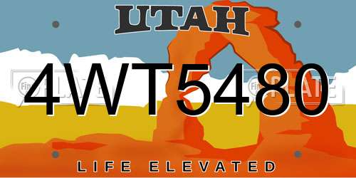 4WT5480 Utah License Plate