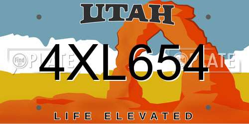 4XL654 Utah License Plate