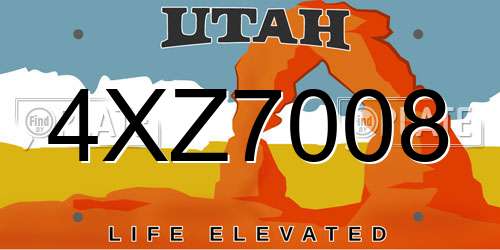 4XZ7008 Utah License Plate