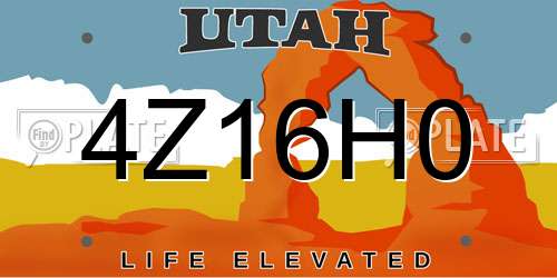 4Z16H0 Utah License Plate