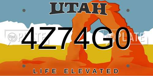 4Z74G0 Utah License Plate