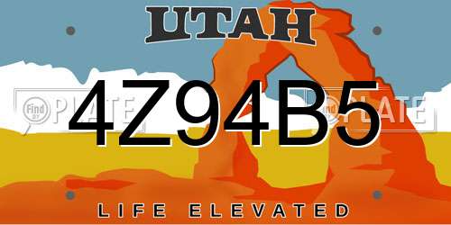 4Z94B5 Utah License Plate