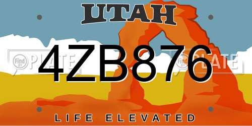 4ZB876 Utah License Plate