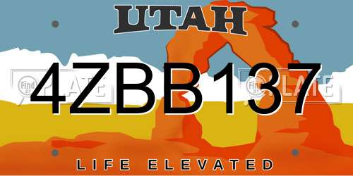 4ZBB137 Utah License Plate