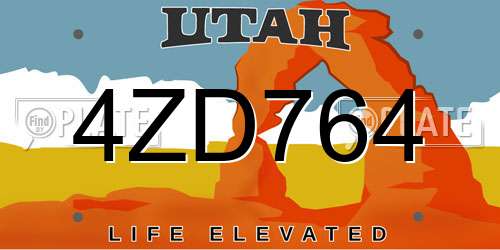 4ZD764 Utah License Plate