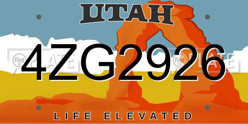 4ZG2926 Utah License Plate