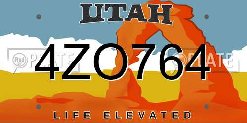 4ZO764 Utah License Plate