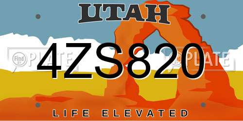 4ZS820 Utah License Plate