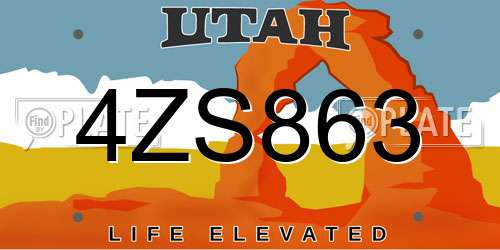4ZS863 Utah License Plate