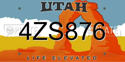 4ZS876 Utah License Plate