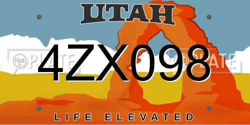 4ZX098 Utah License Plate