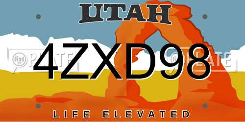 4ZXD98 Utah License Plate