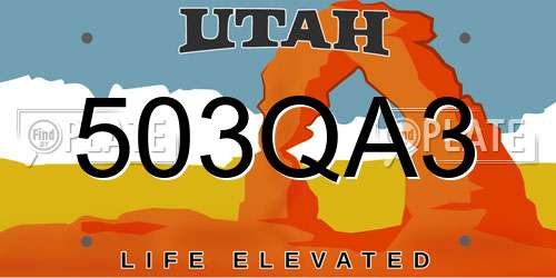 503QA3 Utah License Plate