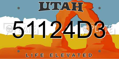 51124D3 Utah License Plate