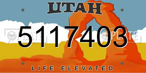 5117403 Utah License Plate