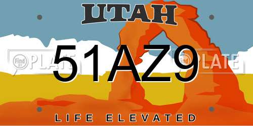 51AZ9 Utah License Plate