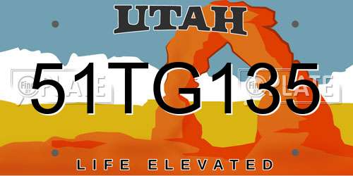 51TG135 Utah License Plate