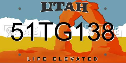 51TG138 Utah License Plate