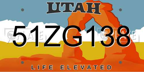 51ZG138 Utah License Plate