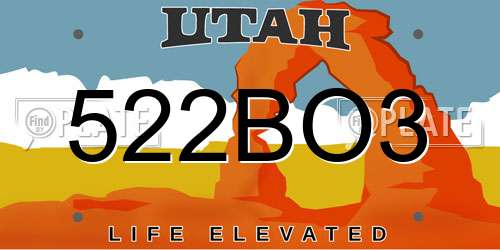 522BO3 Utah License Plate