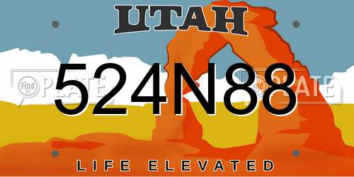 524N88 Utah License Plate