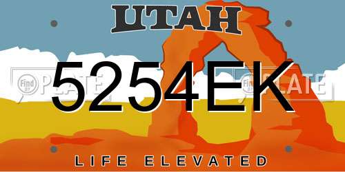 5254EK Utah License Plate