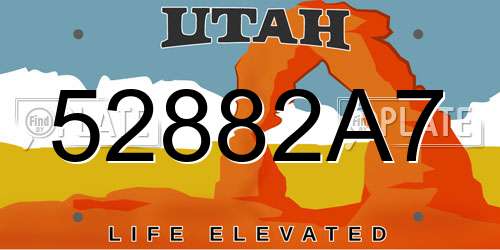 52882A7 Utah License Plate