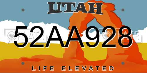 52AA928 Utah License Plate