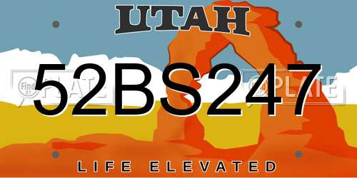 52BS247 Utah License Plate