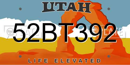 52BT392 Utah License Plate