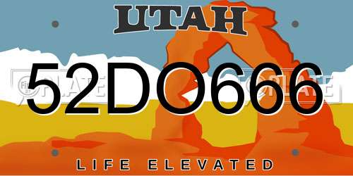 52DO666 Utah License Plate