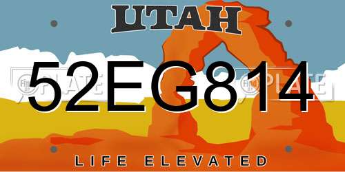 52EG814 Utah License Plate