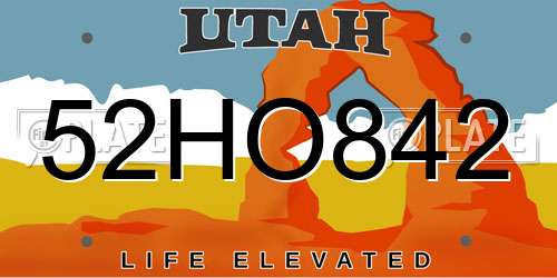 52HO842 Utah License Plate