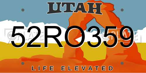 52RO359 Utah License Plate